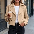 thumbnail image 4 of IUYRTFE Women's Cropped Double Breasted Trench Jacket with Pockets Long Sleeve Lapel Collar Casual Short Coat, 4 of 6