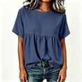 thumbnail image 4 of Dxzfnsa Short Sleeve Shirts for Women Casual Spring Summer Tops Ribbed Knit Striped Womens Tops Crewneck Loose Fit T Shirts S-2XL, 4 of 6