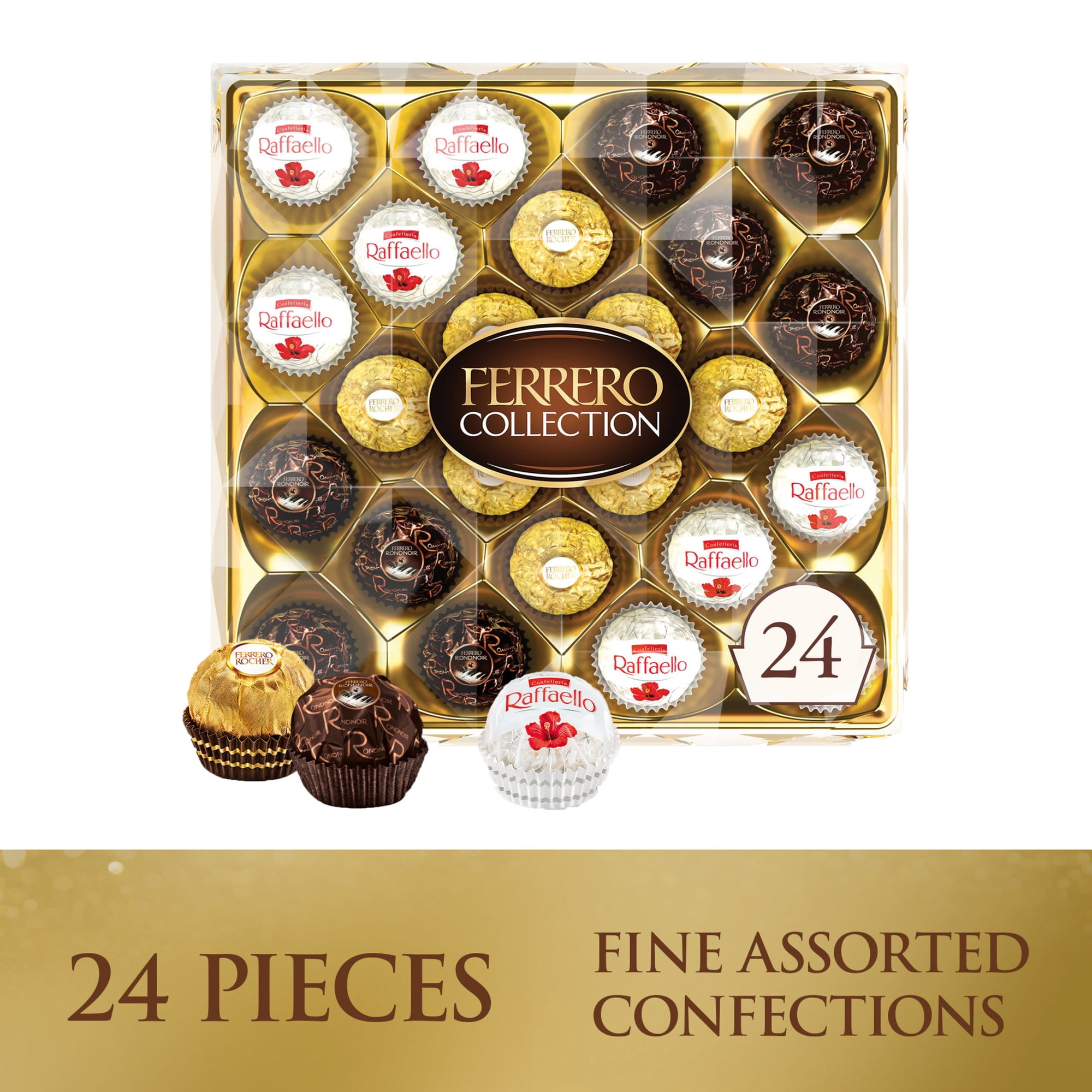 Ferrero Collection Gourmet Gift Box, 24 Assorted Treats with Dark Chocolate, Coconut, and Milk Chocolate, 9.1 oz