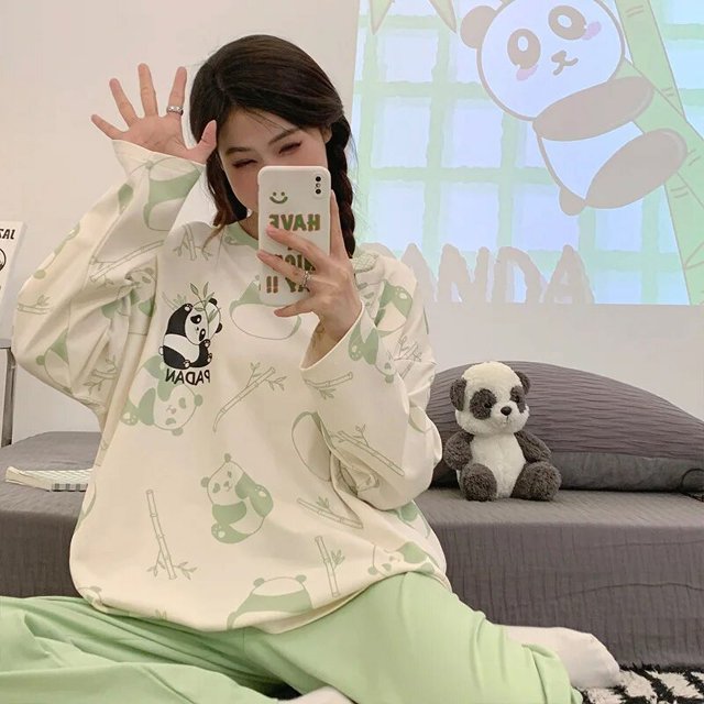 Conjunto de pijama de Anime Sanrio Cinnamoroll Kuromi My Melody Naiste, ropa de casa informal Kawaii, pantalones largos de manga larga, primavera y otoño