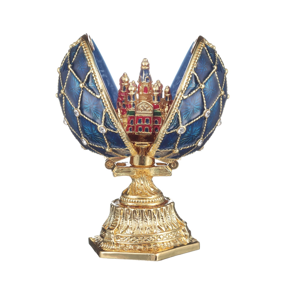 Huevo Estilo Fabergé Tallado Con Flor Y Mariposa - 7 Cm, Dorado, Aleación Y Cristales - Decoración Coleccionable