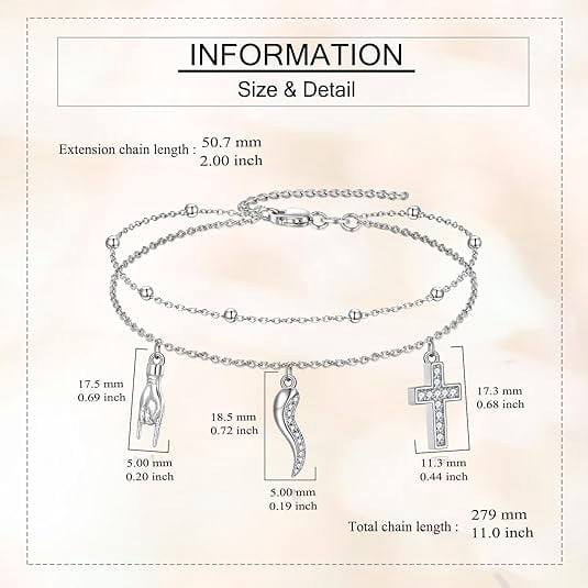 Italian Horn Hand Anklet 925 Sterling Silver Cornicello and Mano Cornuto Layered Ankle Bracelet Italian Good Luck Protection Amulet Jewelry for Women Gifts