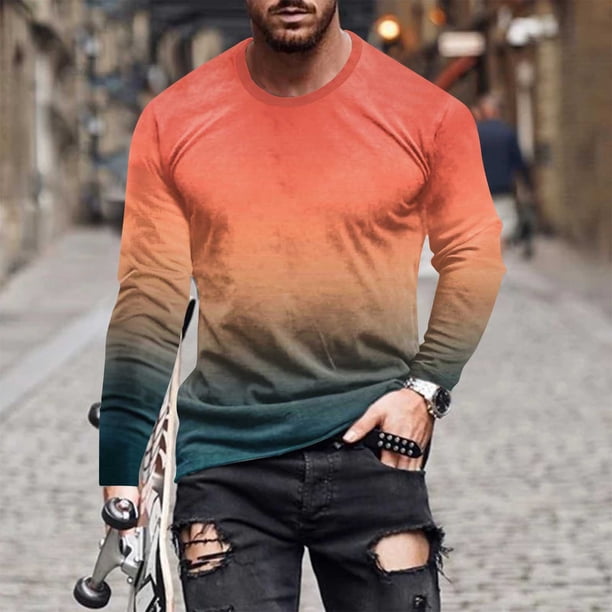 Blusas y camisas de manga larga con cuello redondo para hombre, blusa informal de manga larga con cuello redondo y estampado, blusa de poliéster para hombre
