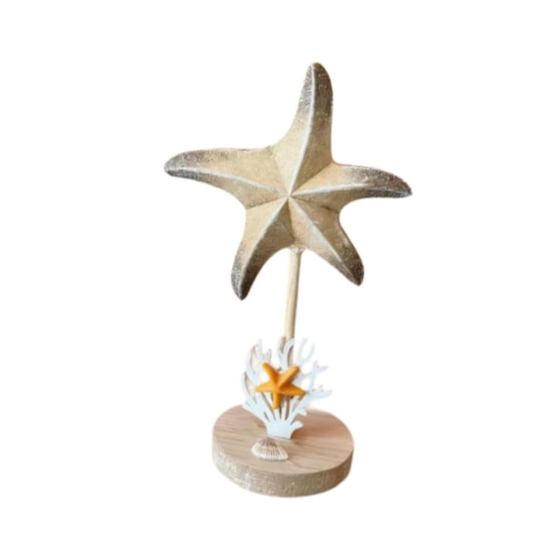 Figura decorativa de estrella de mar de madera, colección de figuras de estrella de mar, adorno de mesa para dormitorio Amarillo desgastado