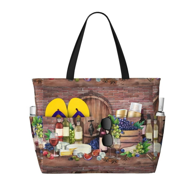 Easygdp Bottle Glass Red Wine Bolsa de Viaje de Playa de Gran Capacidad, Bolsa Tote Perfecta para la Playa, Escapadas de Fin de Semana y Viajes