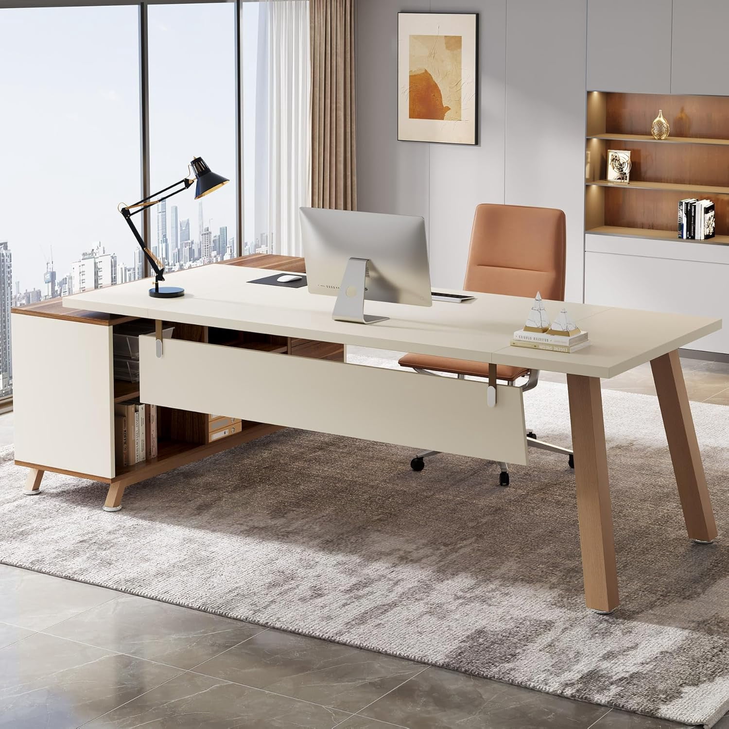 Tribesigns 71-Inch Executive Desk, L-Shaped Desk with 55-Inch Cabinet
