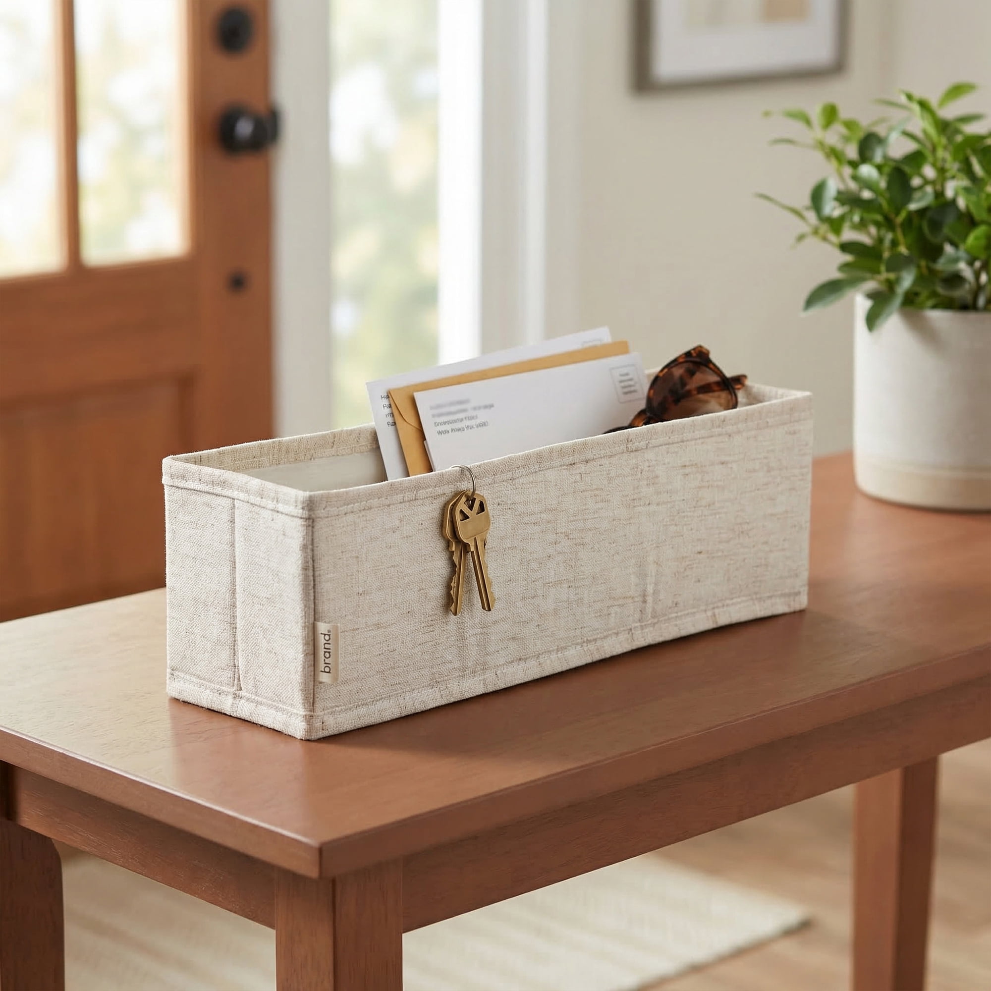Unique Bargains 1pc Fabric Storage Bin with Handles Beige 13*3.9*3.9in
