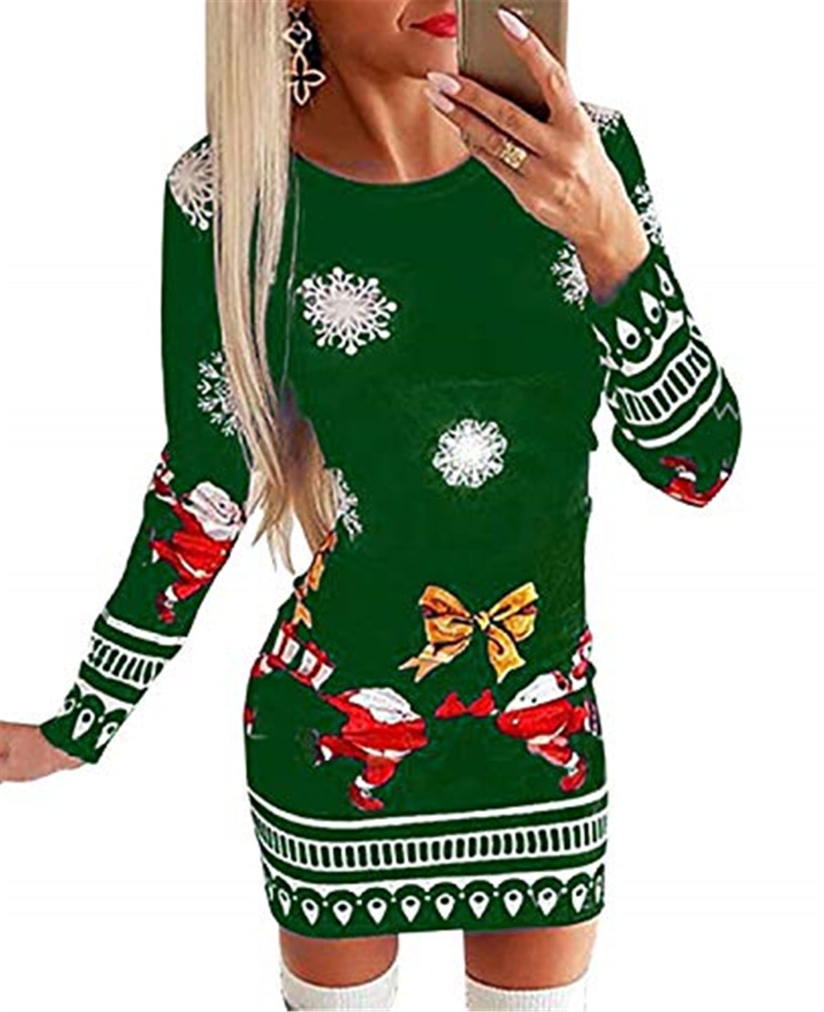Kiapeise Kiapeise Women Ugly Christmas Sweater Dress Themed Print Long ...