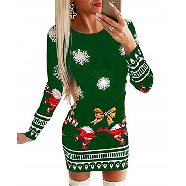 Kiapeise Kiapeise Women Ugly Christmas Sweater Dress Themed Print Long Sleeve Round Neck Dress Fall and Winter Clothes