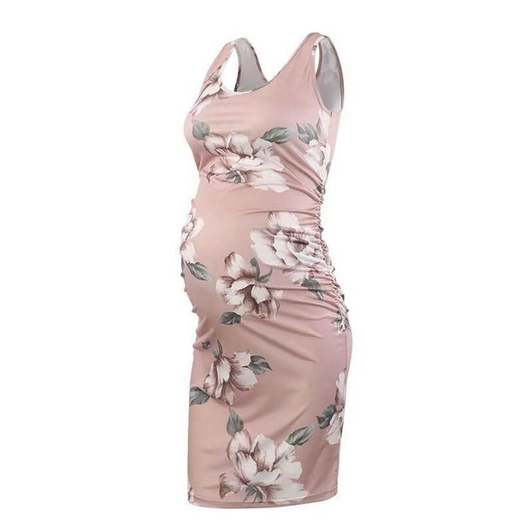 IROINNID Maternity Dress Bump Friendly Midi Dress, Sleeveless and Round  Neck Midi Floral Printed Pregnant Nursing Dress - Walmart.com