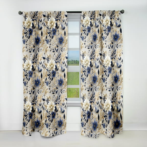 Designart "Abundance Zen With Tranquil White Florals" Floral Blackout Curtain Single Panel