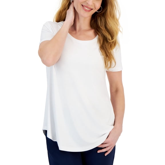 Petite Solid Rayon Span Short-Sleeve Top Bright White PS