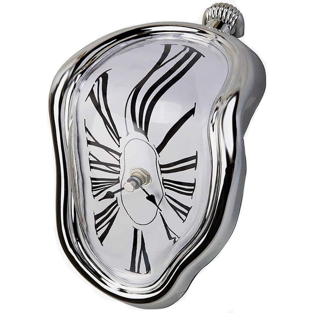 Reloj derretido, reloj derretido para decoración en casa, oficina, estante, mesa de escritorio, regalo creativo divertido, plata Roma