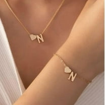 2Pcs Letter Bracelets & Necklaces Sets for Women Letter N Jewelry Necklace Earrings Set for Elegant Gifts DIY Personalized Jewelry Long: 16 Inch for diy