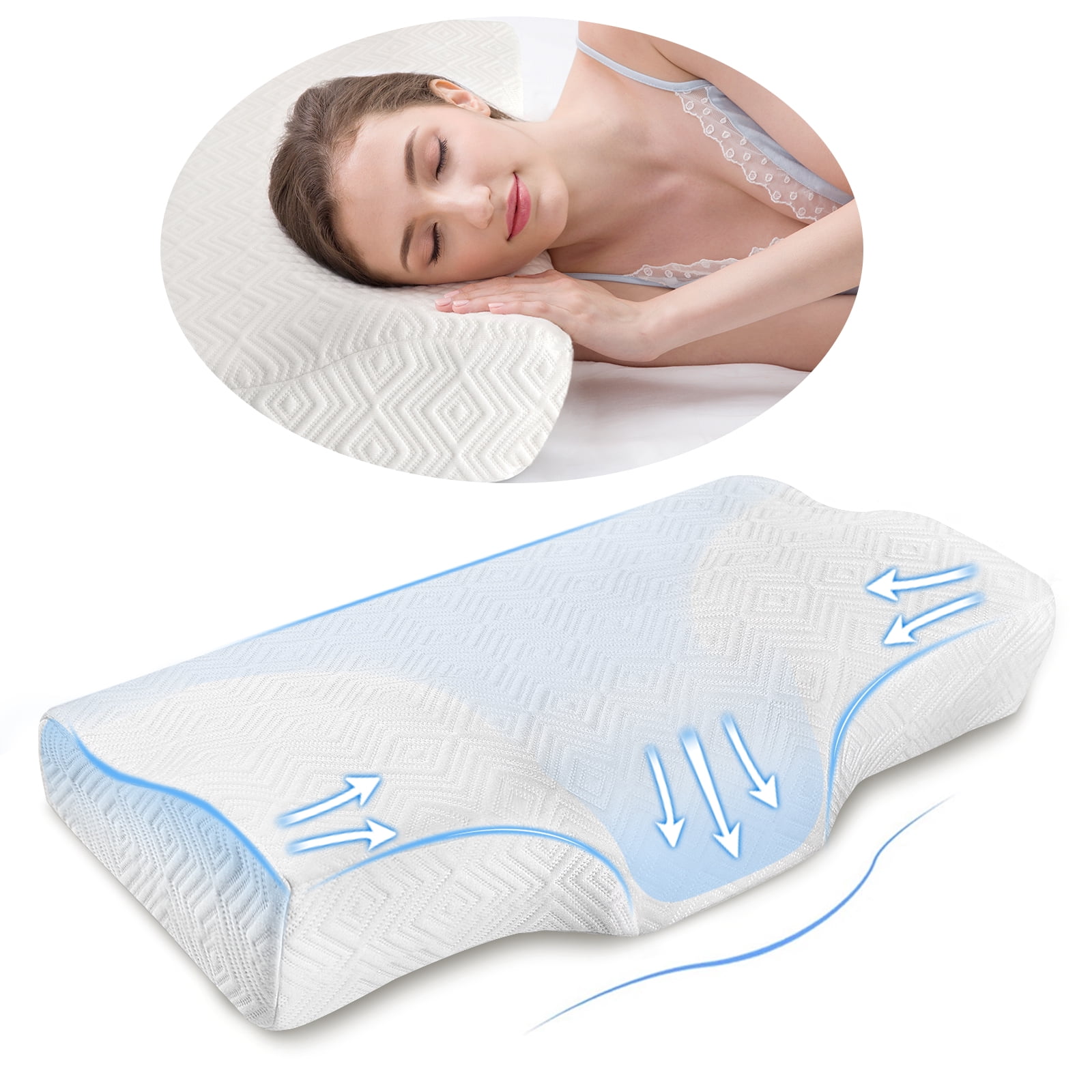 Power Of Nature Memory Foam Orthopedic Pillow Cervical Bed Pillow for Neck Pain Ergonomic Contour Pillow for Side Back Stomach Sleepers 65 x 40 x 7/11cm 