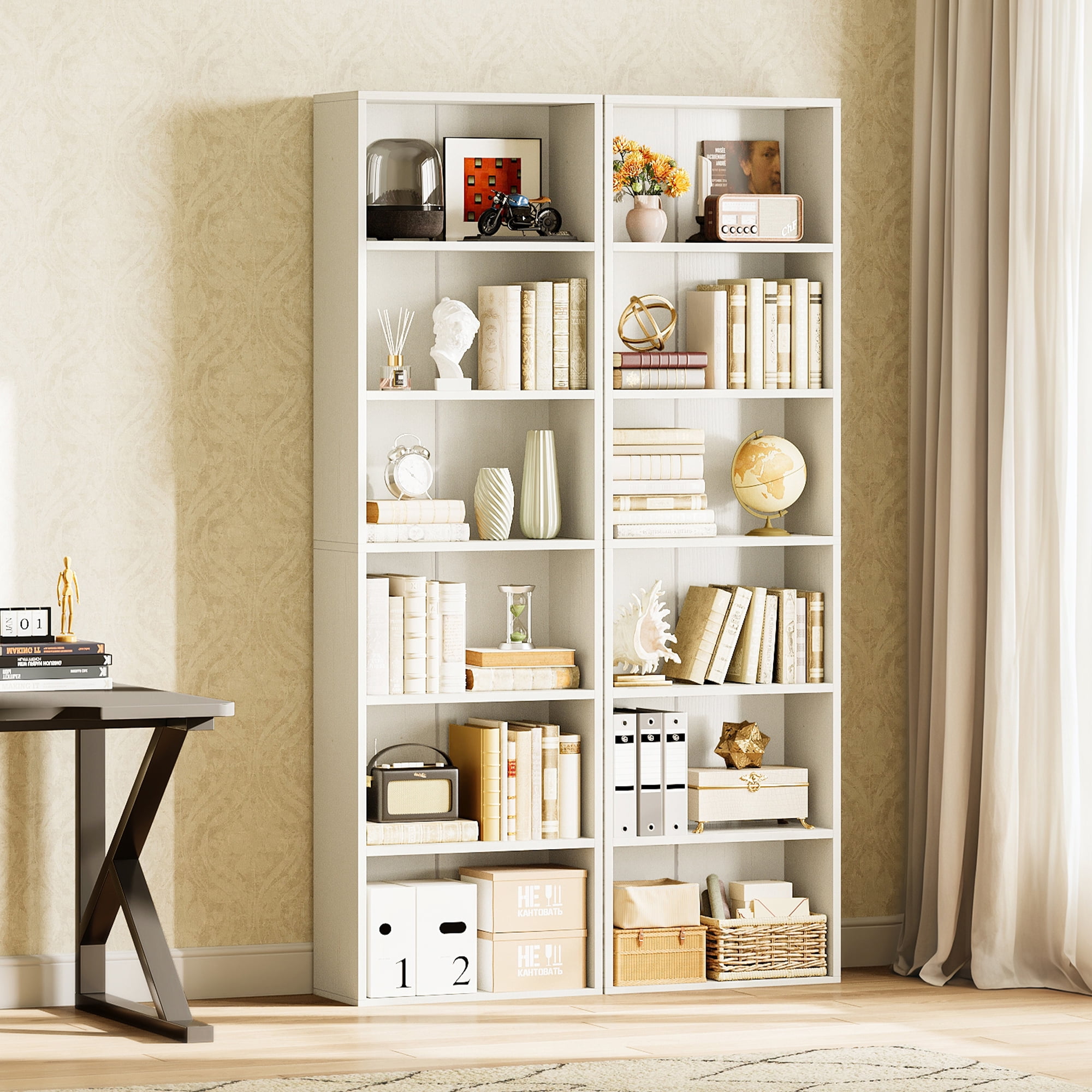 Casacomoda Tall Bookcase, Bookshelf, 6-Tier Display Storage Shelf, Space-Saving Bookshelf for Living Room, Bedroom, Home Office, White