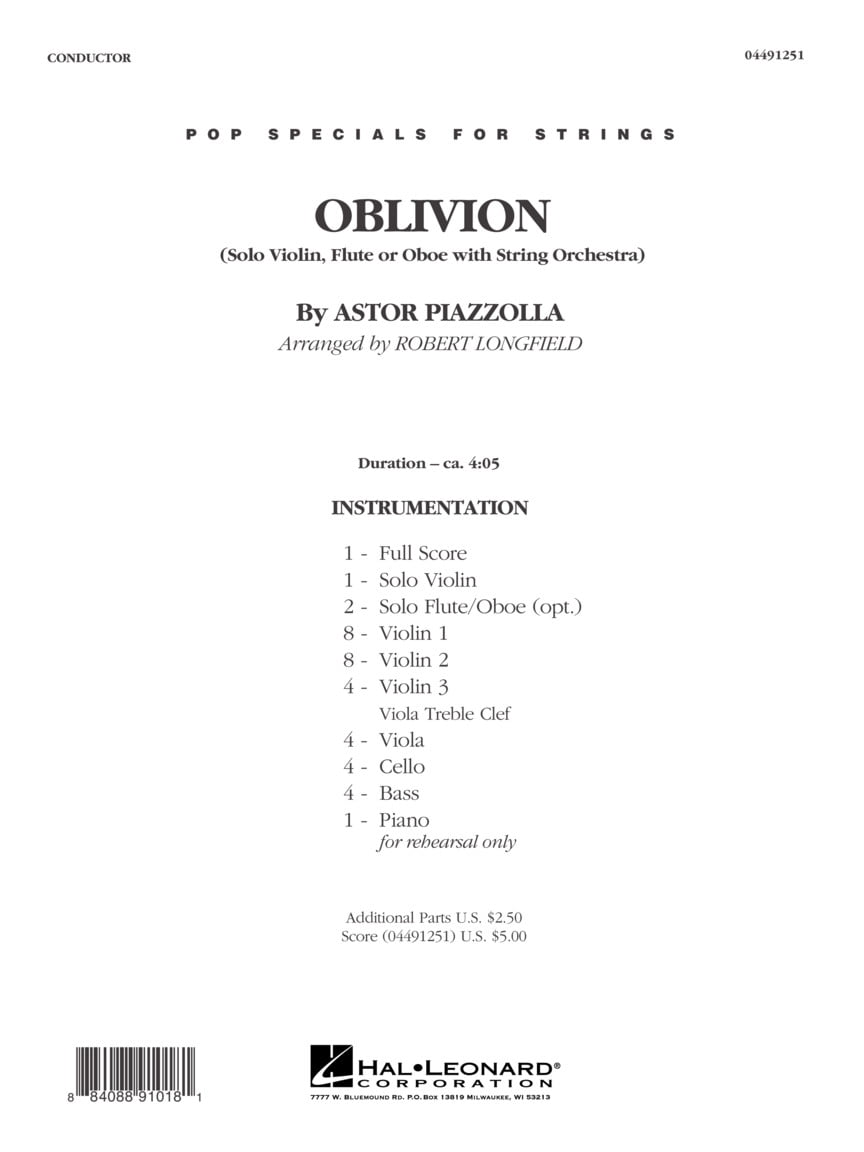 Hal Leonard Oblivion Pop Specials for Strings Series Arranged by Robert Longfield
