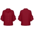 thumbnail image 4 of Warop Women's Solid Western Cotton Linen Button Shirt Tiered Ruffle 3/4 Sleeve Collar Blouse Casual for Daily Outing, 4 of 7