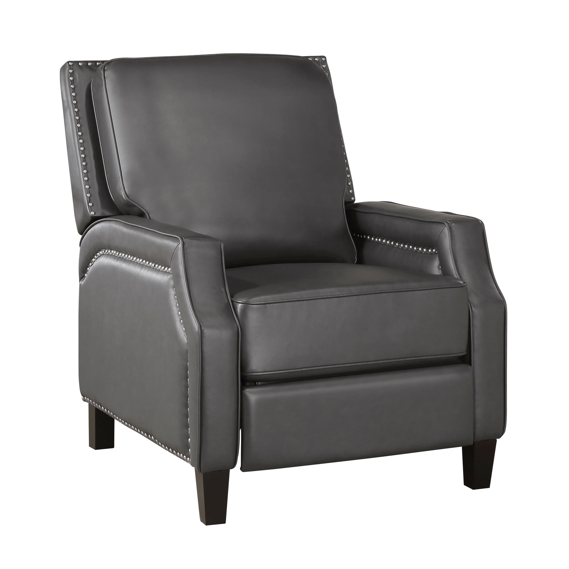 Transitional Gray Reclining Chair With Comfortable Padding, Metal Base Push Back In Gray, Modern Living, Reinforced Seat
