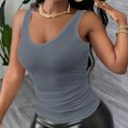 thumbnail image 4 of MOJOGO Women's Summer Basic Tops V Neck Tank Tops Ribbed Knit Cami Tops Stretchy Slimming Sleeveless Tees for Undershirts Outdoor Wear Dark Gray 2XL, 4 of 5