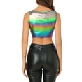 thumbnail image 3 of MODA NOVA Junior's U Neck Sleeveless Party Shiny Metallic Crop Top Dark Purple L, 3 of 6