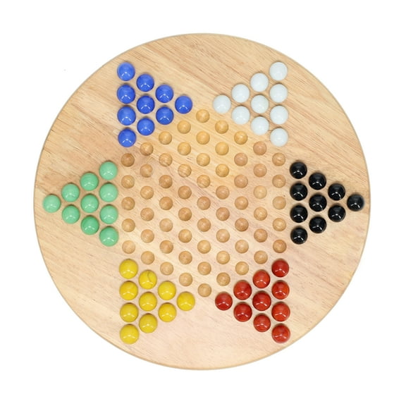 WE Games Solid Wood Chinese Checkers Board Game Set with Glass Marbles, 11.5 inches