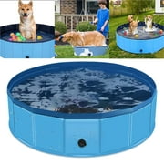 Portable Slip-Resistant Kiddie Pool, Collapsible PVC Dog Bathing Tub, Outdoor Foldable Swimming Pool for Large Small Pets Dogs Cats and Kids (48 x 12 inch, Blue)