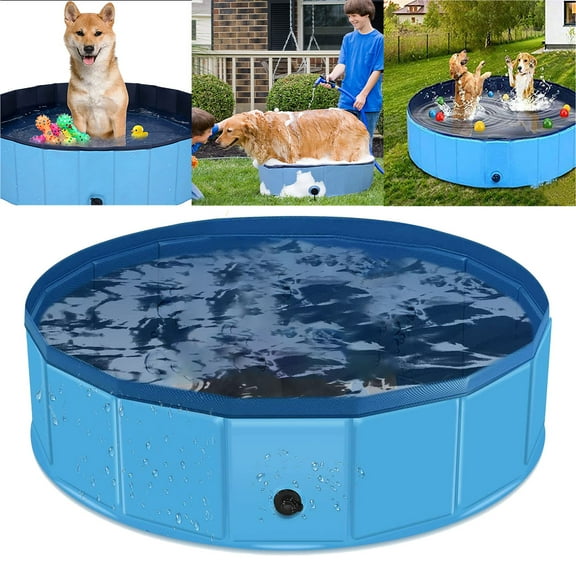 Portable Foldable Dog Pool, 48" x 12" Slip-Resistant PVC Pet Pool, Collapsible Outdoor Swimming Pool for Large & Small Dogs, Cats, and Kids