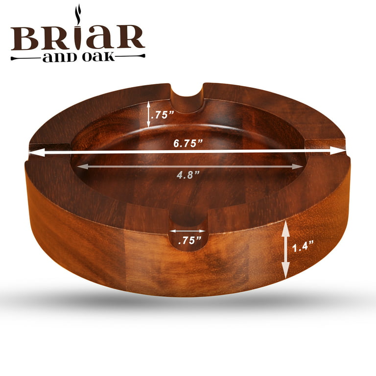 Briar & Oak Wood Cigar Ashtray - Large, Outdoor Cigar Ashtray Bowl for Patio, 4 Slot Indian Walnut, Men's, Size: 6.75 x 1.4 (Outer Dimensions) 4.8 x .