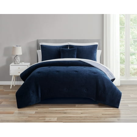 Mainstays 11-Piece Bed in a Bag Comforter Set with Sheets, Navy Microplush, King, Unisex