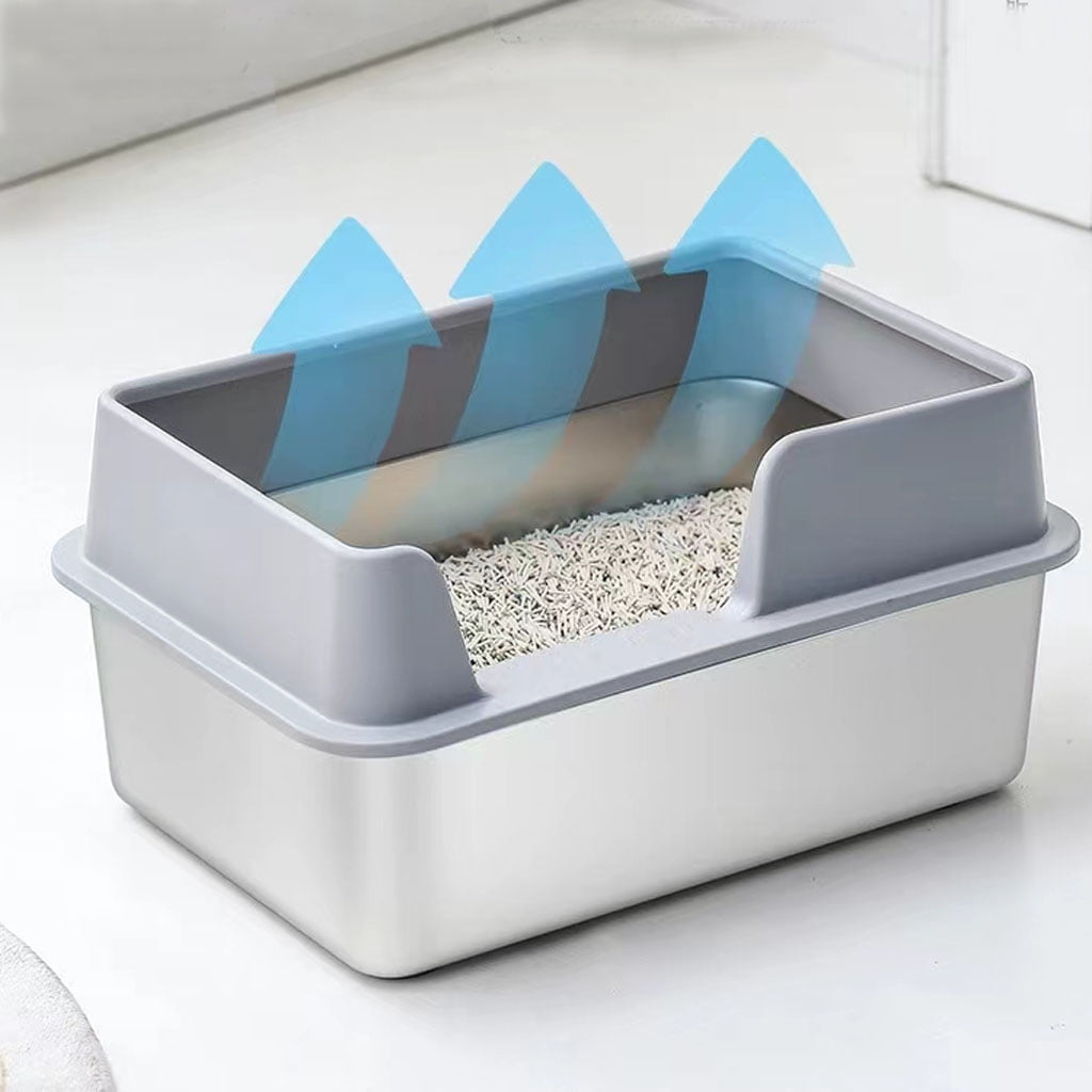 KUNWU Stainless Steel Cat Litter Box 20"x 14"x 8" with Enclosure Lid, Easy Clean, Never Absorbs Odor, Semi-closed Cat Litter Box with Scoop, Santas Gray
