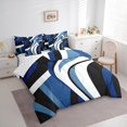 thumbnail image 3 of Castle Fairy Abstract Stripes 7 Pieces Bedding Comforter Set for Teens,Minimalist Geometric Full Bedding Set Lightweight,Black Blue Fitted Sheet Flat Sheet,Microfiber Bedroom Decor, 3 of 8