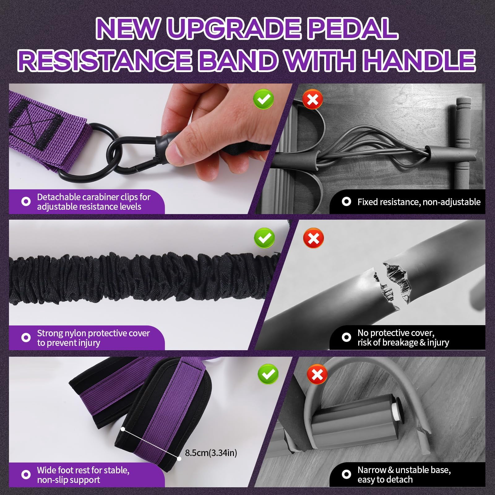 Multifunction Pedal Resistance Band with Handle, 3 Tube Adjustable 30/40/50LB Foot Pedal Puller Resistance Bands with Poster, Extended Length Tension Rope for Men Women Full Body Workout Home Gym