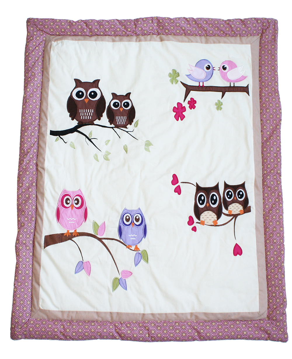 BabyFad Owl Pink 9 Piece Nursery Girl Room Crib Bedding Set