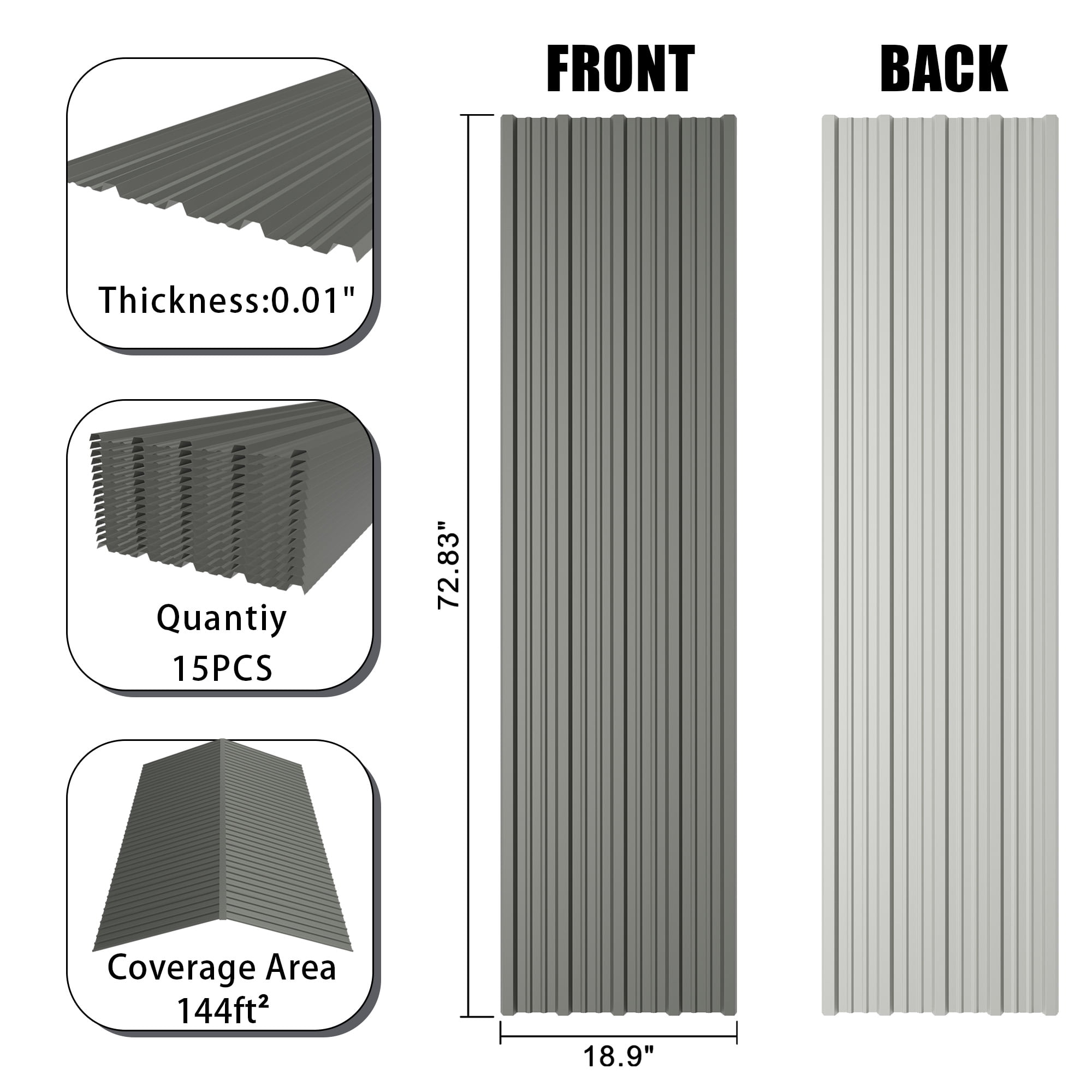 Leumius 15 Pcs Galvanized Steel Corrugated Roof Panels 18.9''x 72.85'',Heavy Duty Metal Waterproof Roofing Sheets for Outdoor House Garages Sheds Pergola Gazebo Chicken Coop Stables,Grey