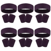 18 Pcs Sweatbands Headband Wristband Set Colorful Striped Terry Cloth Sports Athletic Gym 80s Sweat Headbands Wrist Bands (Purple)
