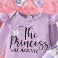 thumbnail image 6 of TOWED22 Newborn Baby Girl Outfits Clothes 3-Piece Fall Winter Long Sleeve Round Neck Floral Romper Jumpsuit Bow Pants Headband Bodysuit Set(Light Purple,3-6 M), 6 of 6