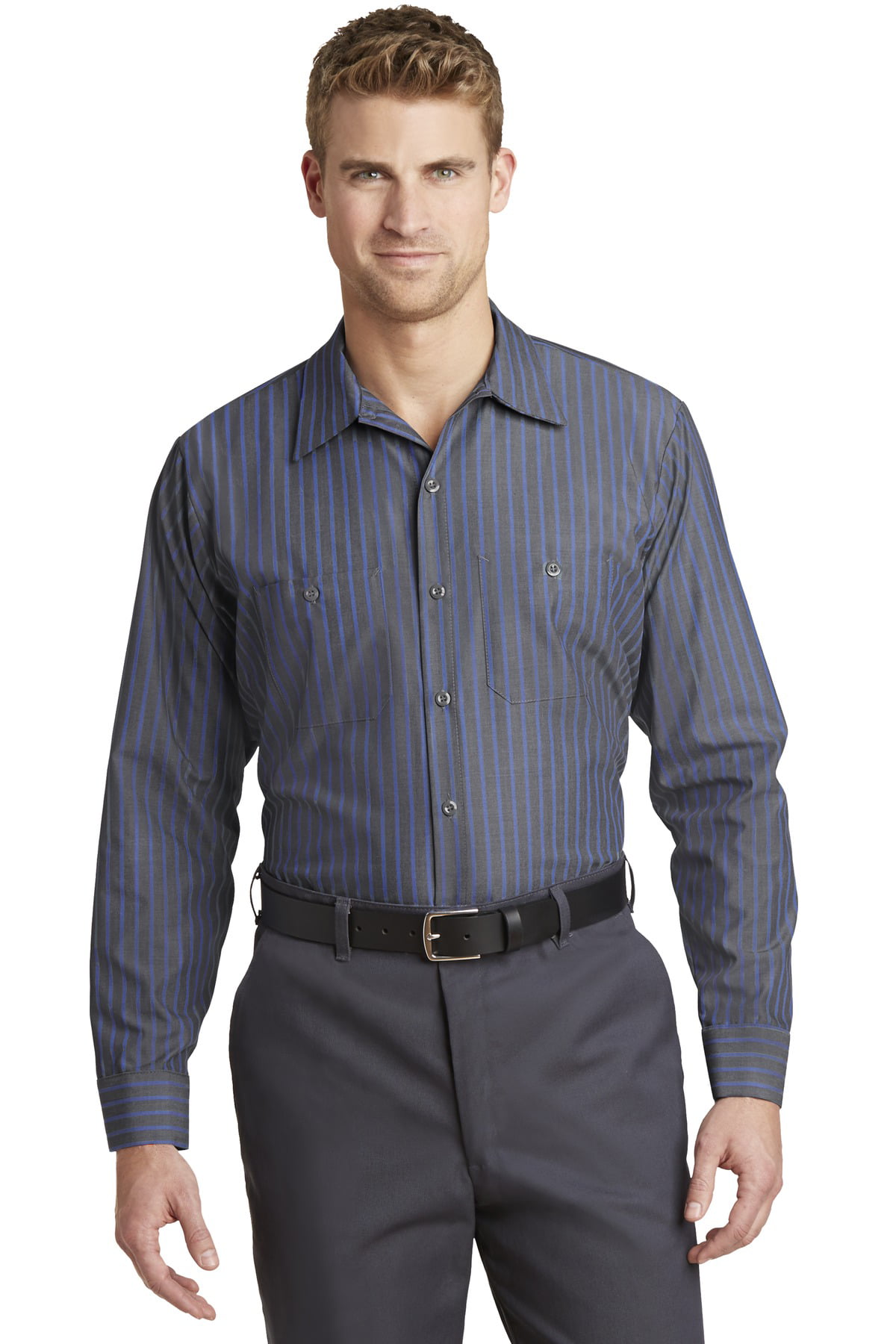 Long Sleeve Striped Industrial Work Shirt - Walmart.com
