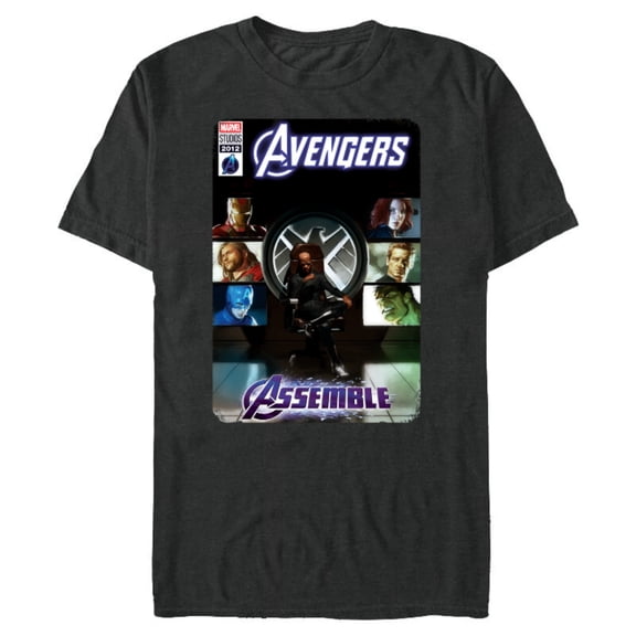 Marvel Avengers and Nick Fury Comic Cover - Short Sleeve Blended T-Shirt for Adults - Customized-Dark Heather