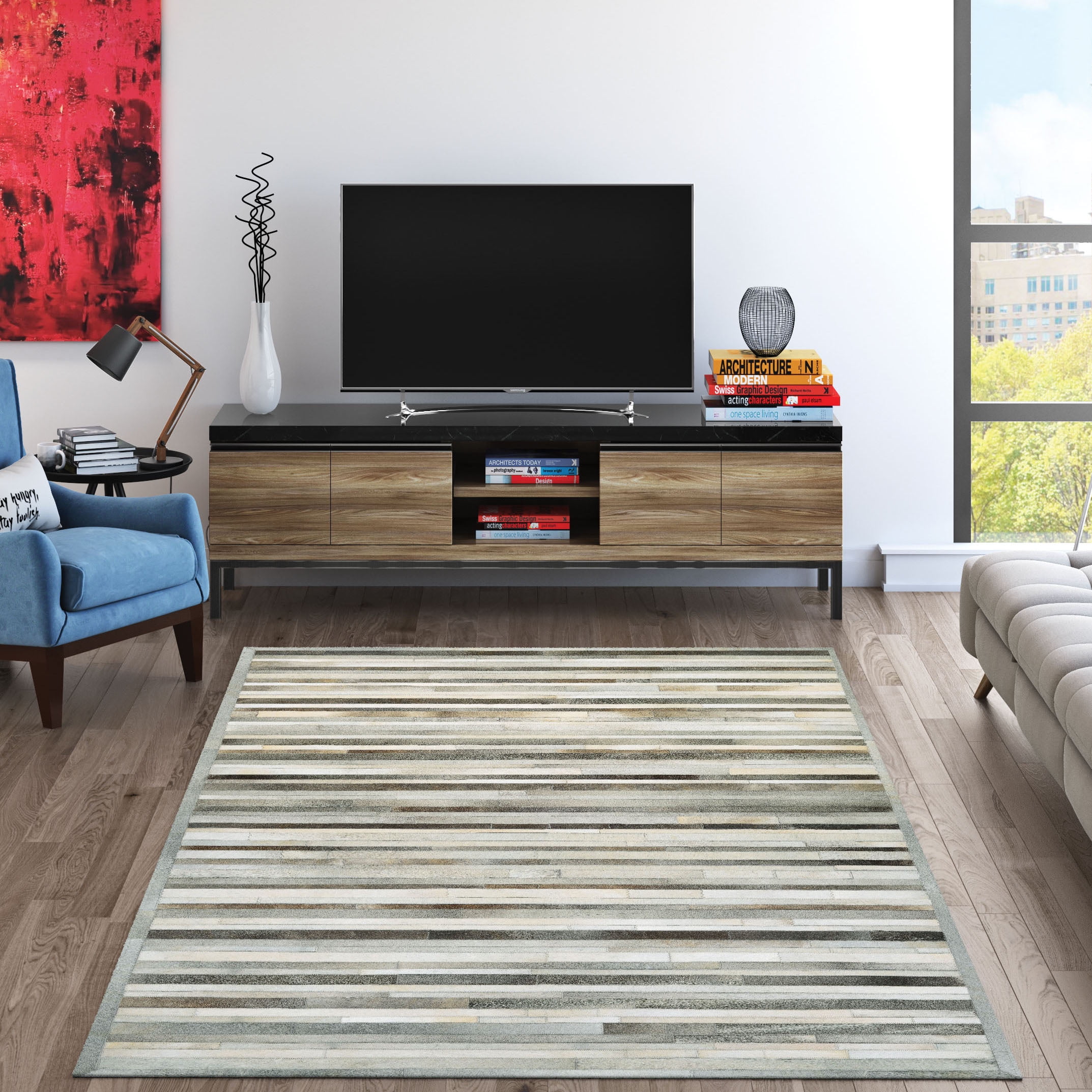Couristan Chalet Plank 8' X 11'4" Grey-Ivory Handmade Cowhide Rug