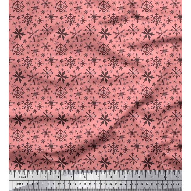 Soimoi Velvet Fabric Snowflake Artistic Print Fabric by the Yard 58 Inch Wide