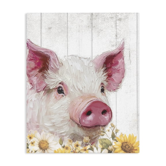 Stupell Industries Rustic Lodge Pig and Sunflowers Canvas Art, 16 x 20, by Christine Simpson Art