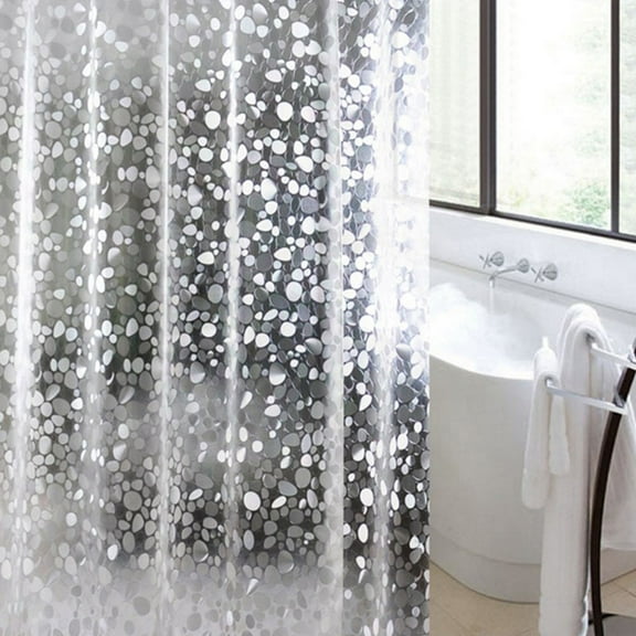 MLINS Bathroom Shower Curtain Liner with 12 Hooks Pebble Shower Curtain Liner 180X180cm Heavy Duty Stall Shower Liner Plastic Waterproof Clear Bath Curtain for Home Farmhouse Hotel