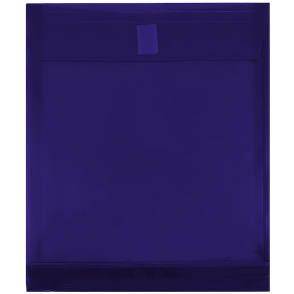 JAM Paper Plastic Envelopes with Hook & Loop Closure - 1 Expansion - Letter Open End - 9 3/4 x 11 3/4 - Dark Blue - 12/pack