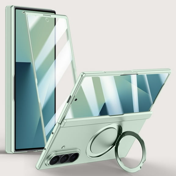 Dteck for Samsung Galaxy Z Fold 7 Case with Hinge Protection & Screen Protector & Magnetic Ring Stand, Compatible with MagSafe, Slim Full-Body Shockproof Rugged Phone Cover,Mint-HD Screen