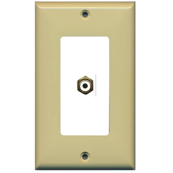 RiteAV - 1 RCA for Subwoofer Audio Port Wall Plate Decorative - Ivory/White - Bracket Included
