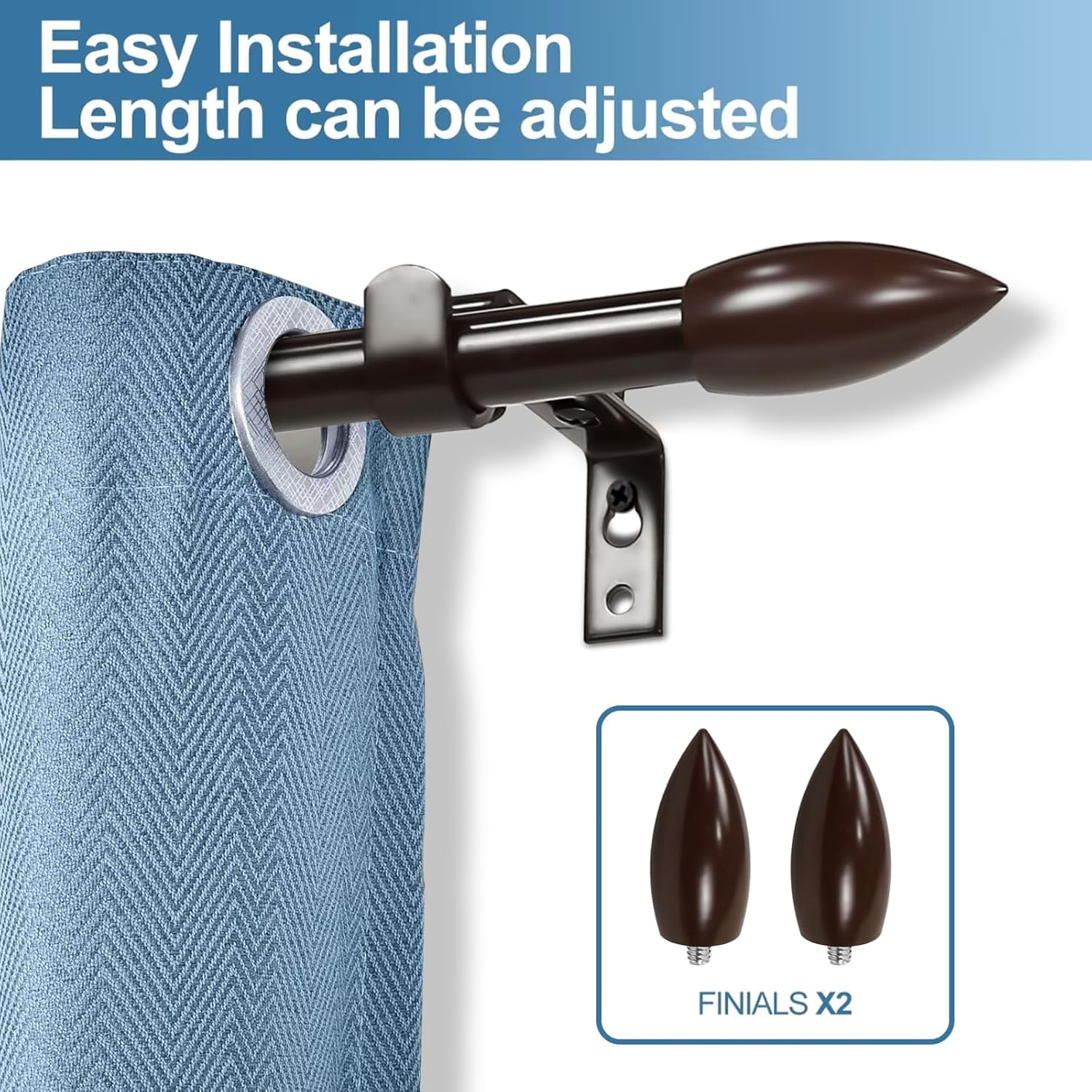 Urbanest Adjustable Single Curtain Rod Set Bullet Finials – 5/8-Inch Diameter, With Bronze Rod, 28–48 Inches