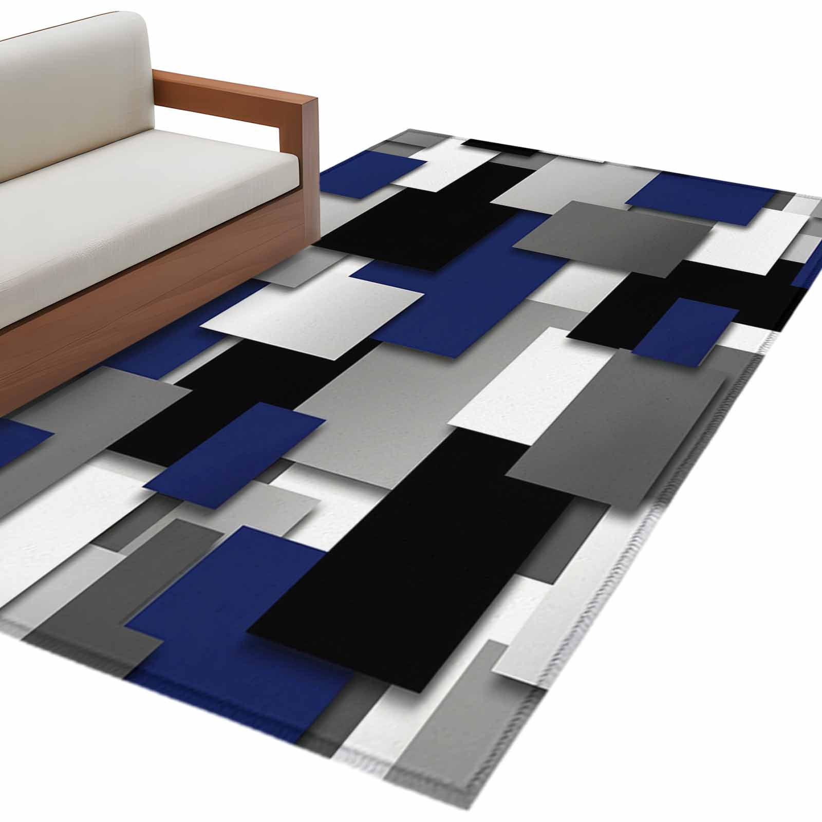 Navy Blue Black Geometric Kitchen Runner Rug 2.7x5 Washable Runners for Hallway Non Slip Modern Abstract Art Block Large Area Rug Indoor Floor Carpet for Bathroom Laundry Entryway Bedroom Living Room