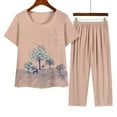 thumbnail image 2 of JINMGG Two Piece Outfits Women, 2024 Fashion Fall Clearance Women Summer Pullover Printing Casual Two Piece Suit Beige XL, 2 of 3