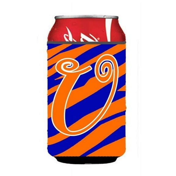 Carolines Treasures CJ1036-UCC Letter U Initial Monogram - Tiger Stripe Blue And Orange Can Or Bottle  Hugger